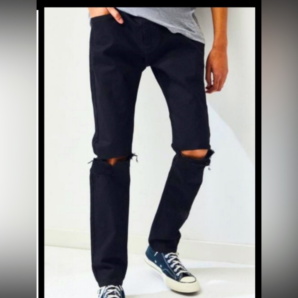 Pacsun Men’s Stacked Skinny black ripped distressed knee jeans 29X32 29W 32L